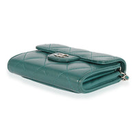 Teal Quilted Caviar Classic Card Holder on Chain Handbag