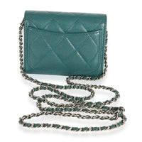 Teal Quilted Caviar Classic Card Holder on Chain