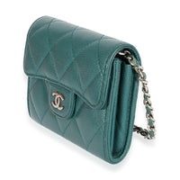 Teal Quilted Caviar Classic Card Holder on Chain Handbag