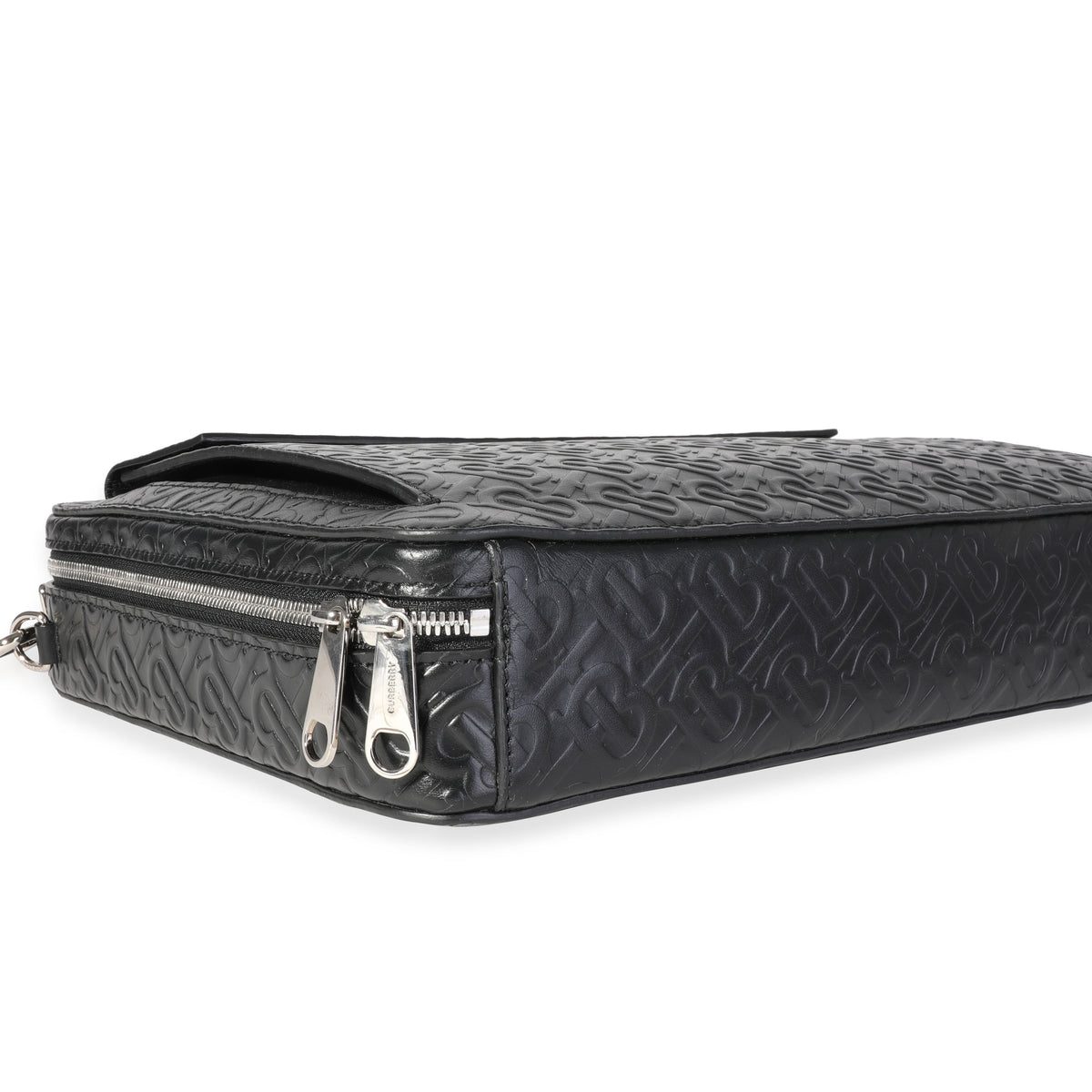 Black Embossed Leather Triple Stud Briefcase Bag