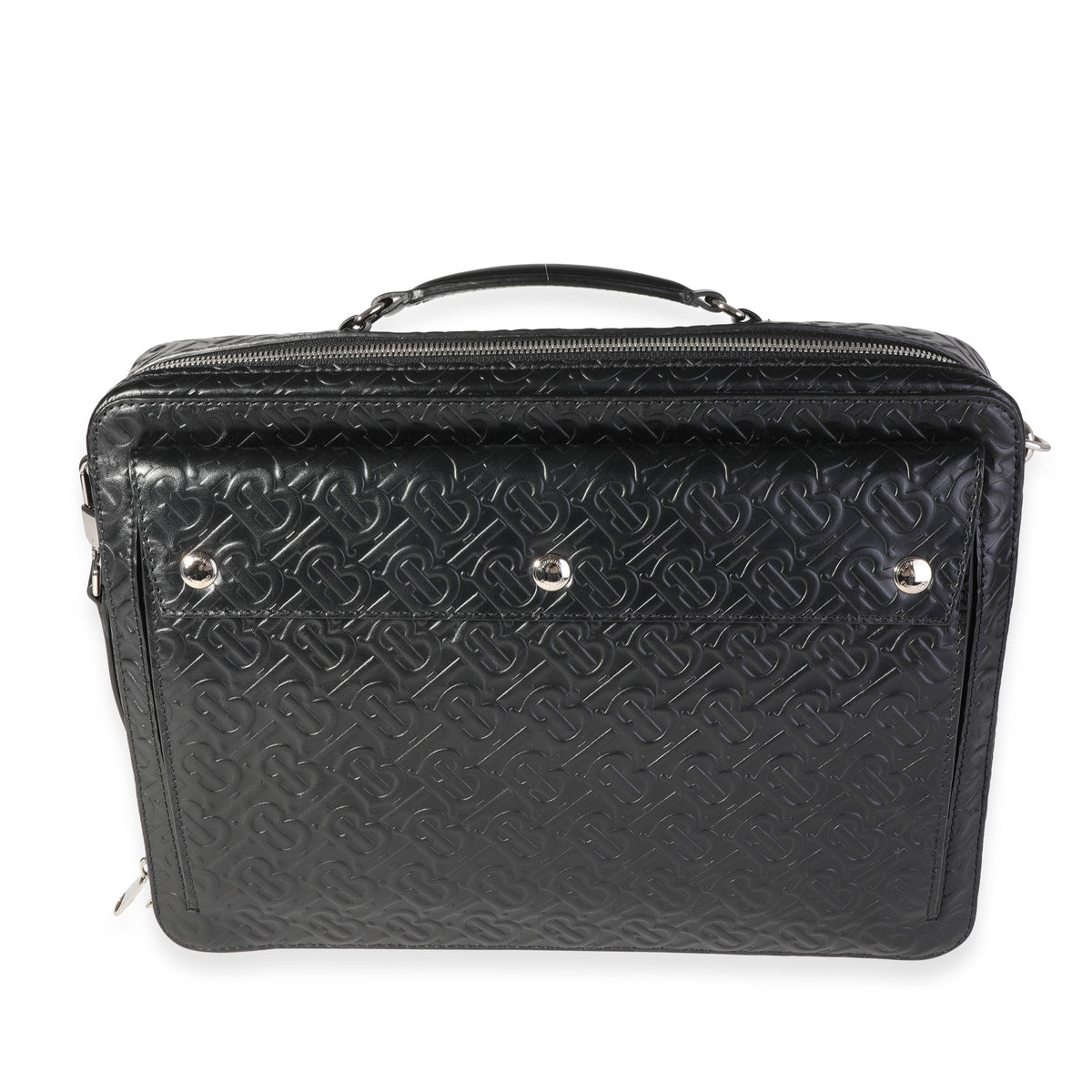 Black Embossed Leather Triple Stud Briefcase Bag