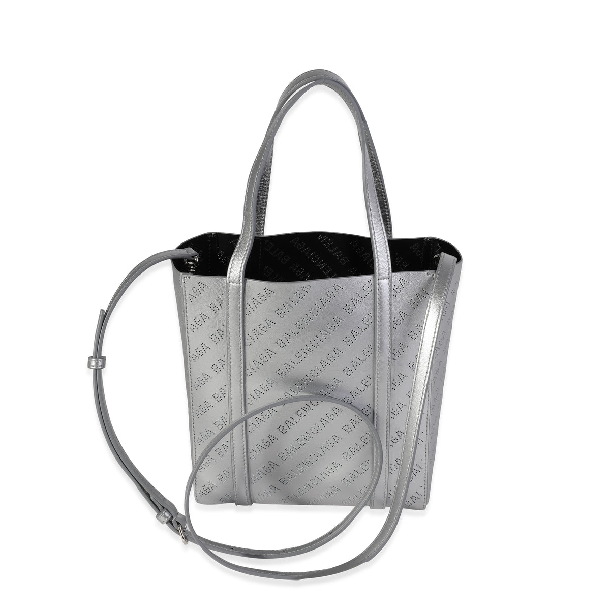 New Silver Calfskin Logo Perforated XXS Everyday Tote