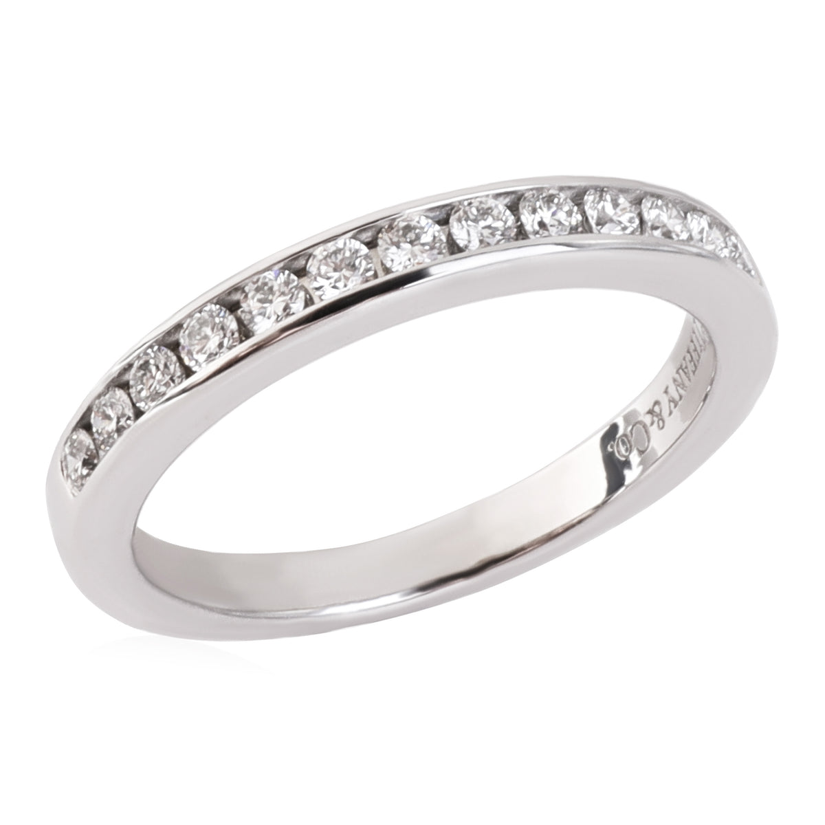 Channel Set Half Circle Diamond Wedding Band, Platinum, 0.24 Ctw