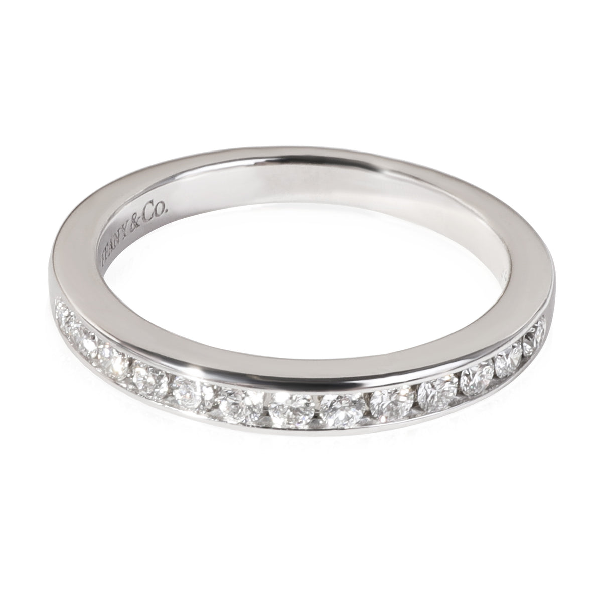 Channel Set Half Circle Diamond Wedding Band, Platinum, 0.24 Ctw