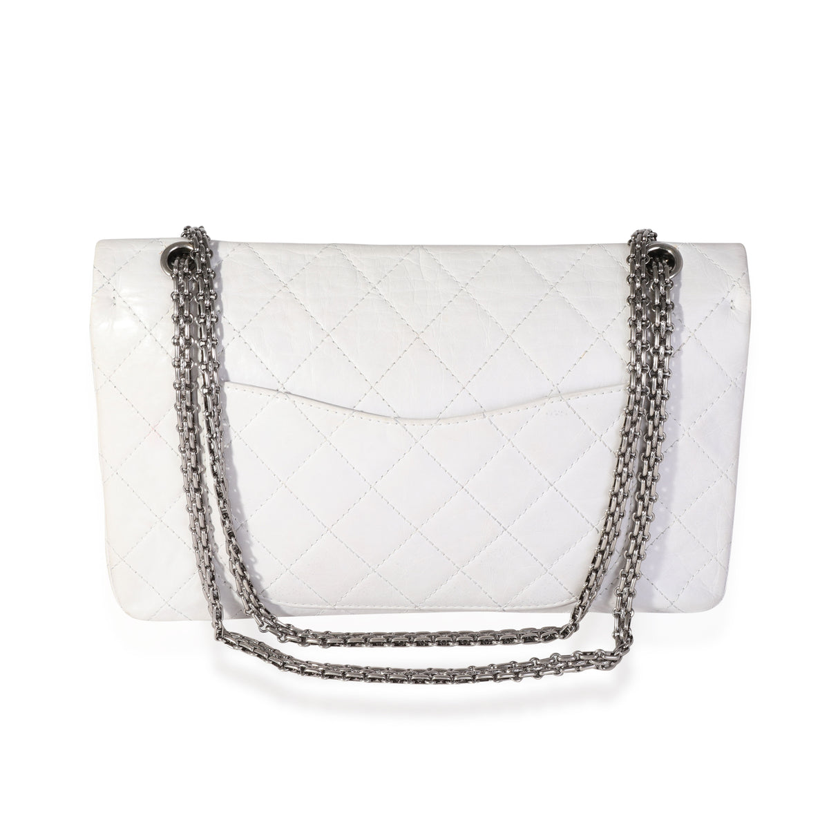 Chanel White Aged Calfskin Quilted 2.55 Reissue 227 Flap Handbag pv