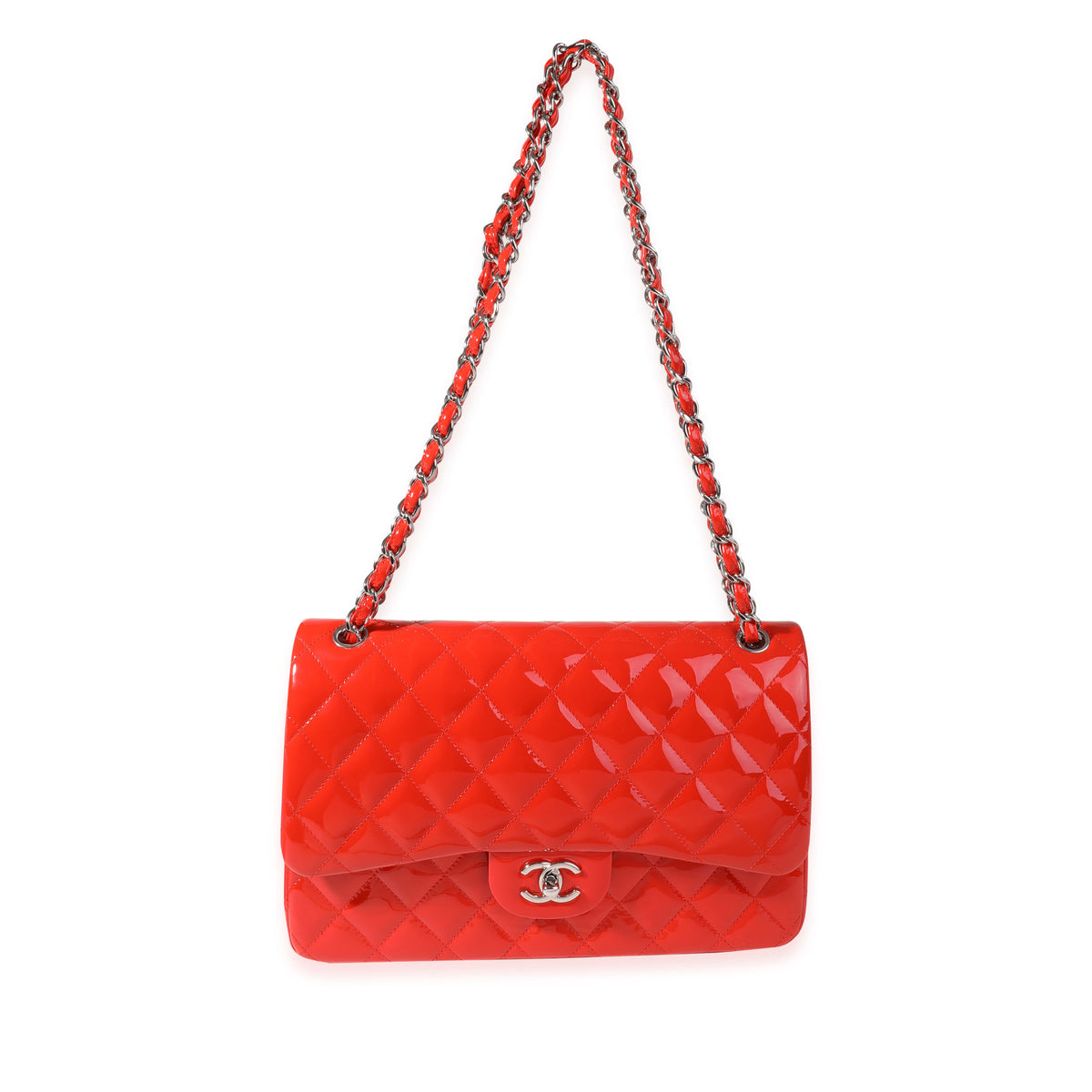 Red Patent Classic Jumbo Double Flap Bag