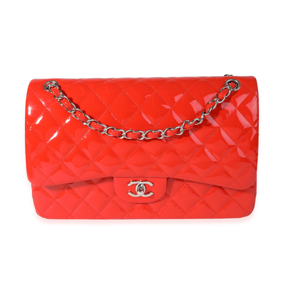 Red Patent Classic Jumbo Double Flap Bag