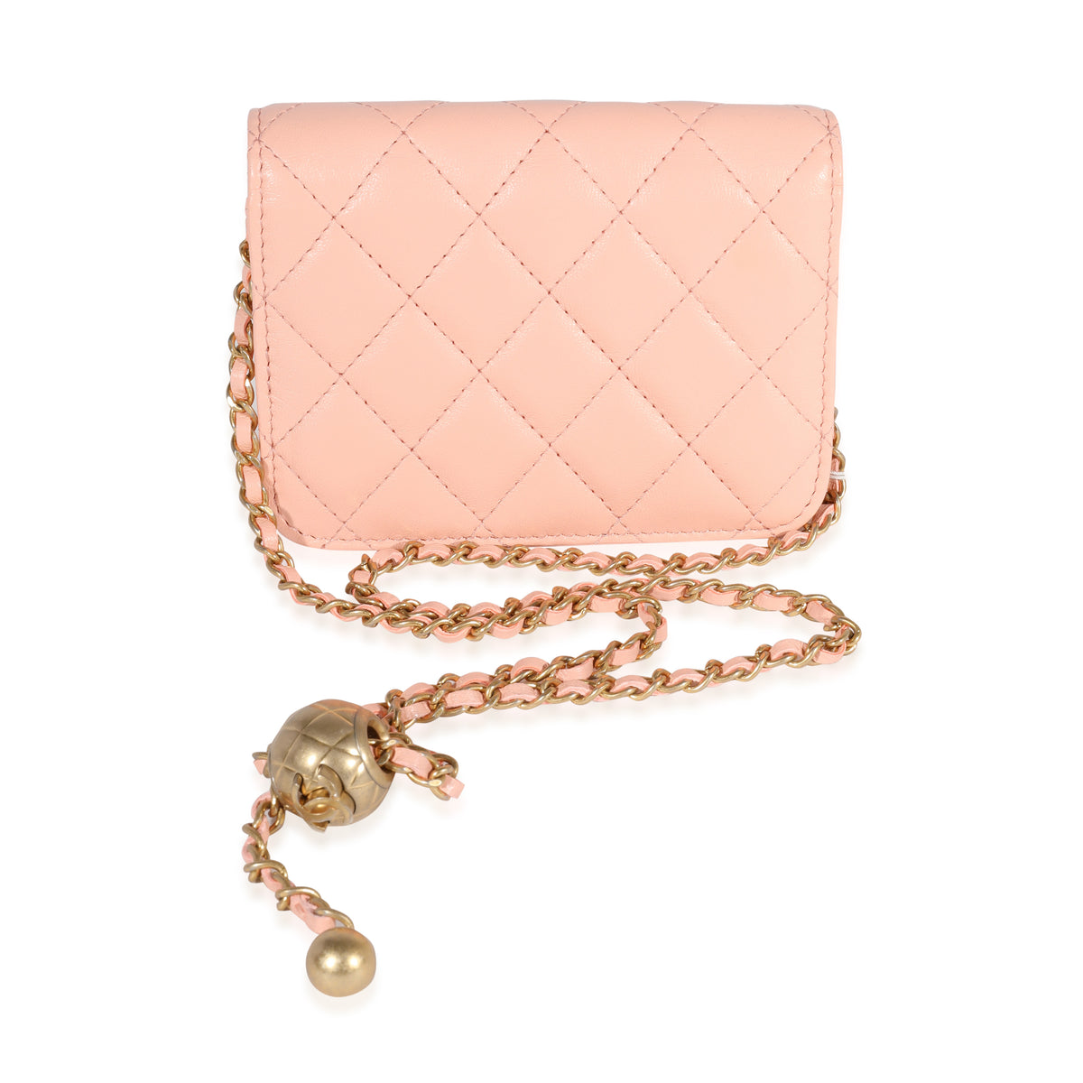 Light Orange Quilted Lambskin Pearl Crush Clutch