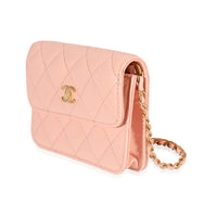 Light Orange Quilted Lambskin Pearl Crush Clutch