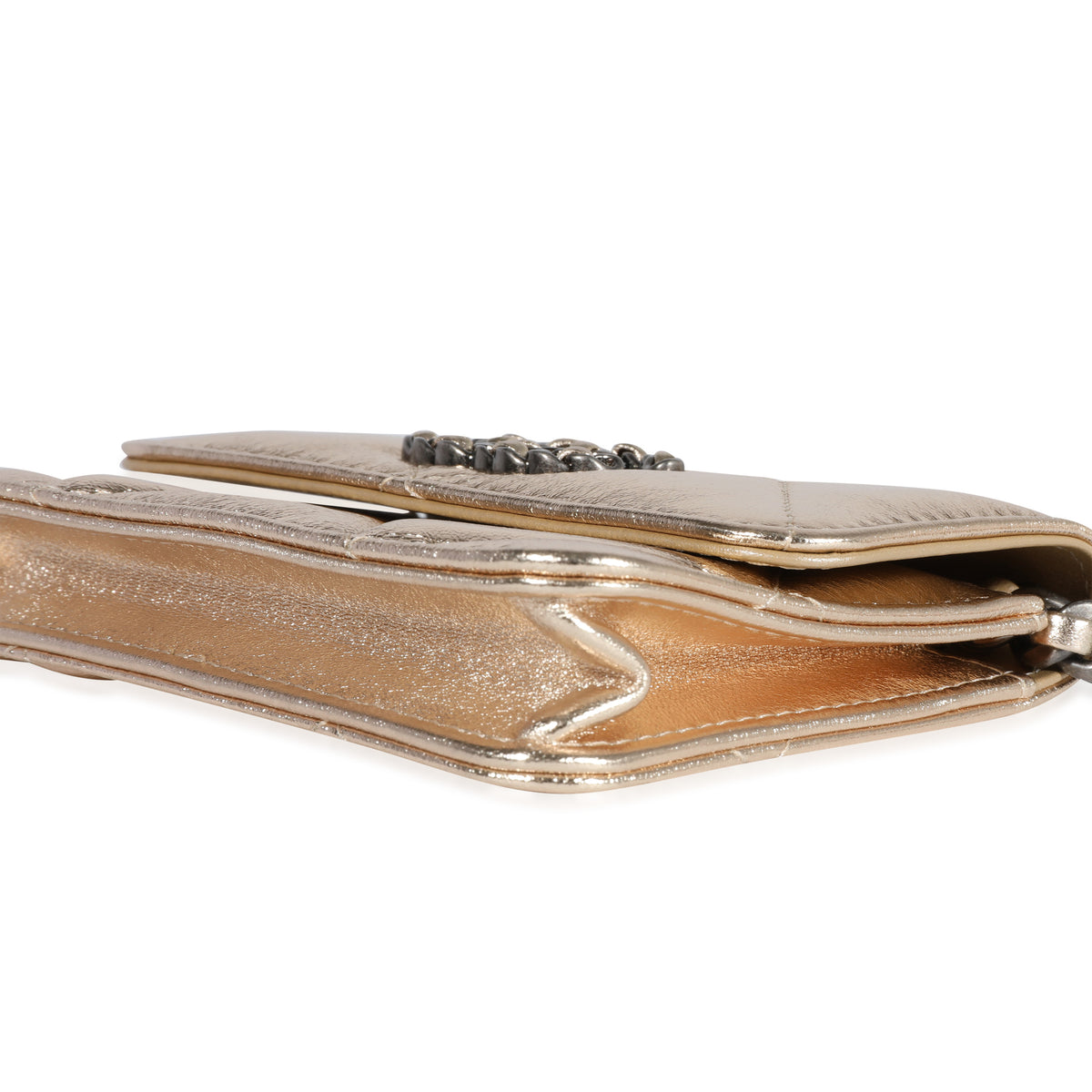 Chanel Gold Quilted Lambskin   Coin Purse With Chain Handbag box