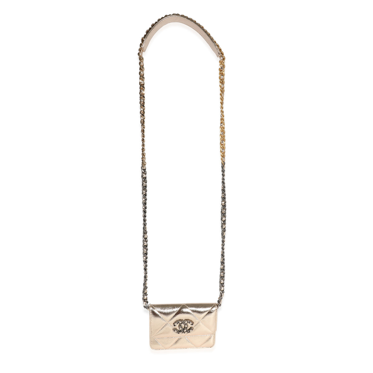 Chanel Gold Quilted Lambskin   Coin Purse With Chain Handbag bv