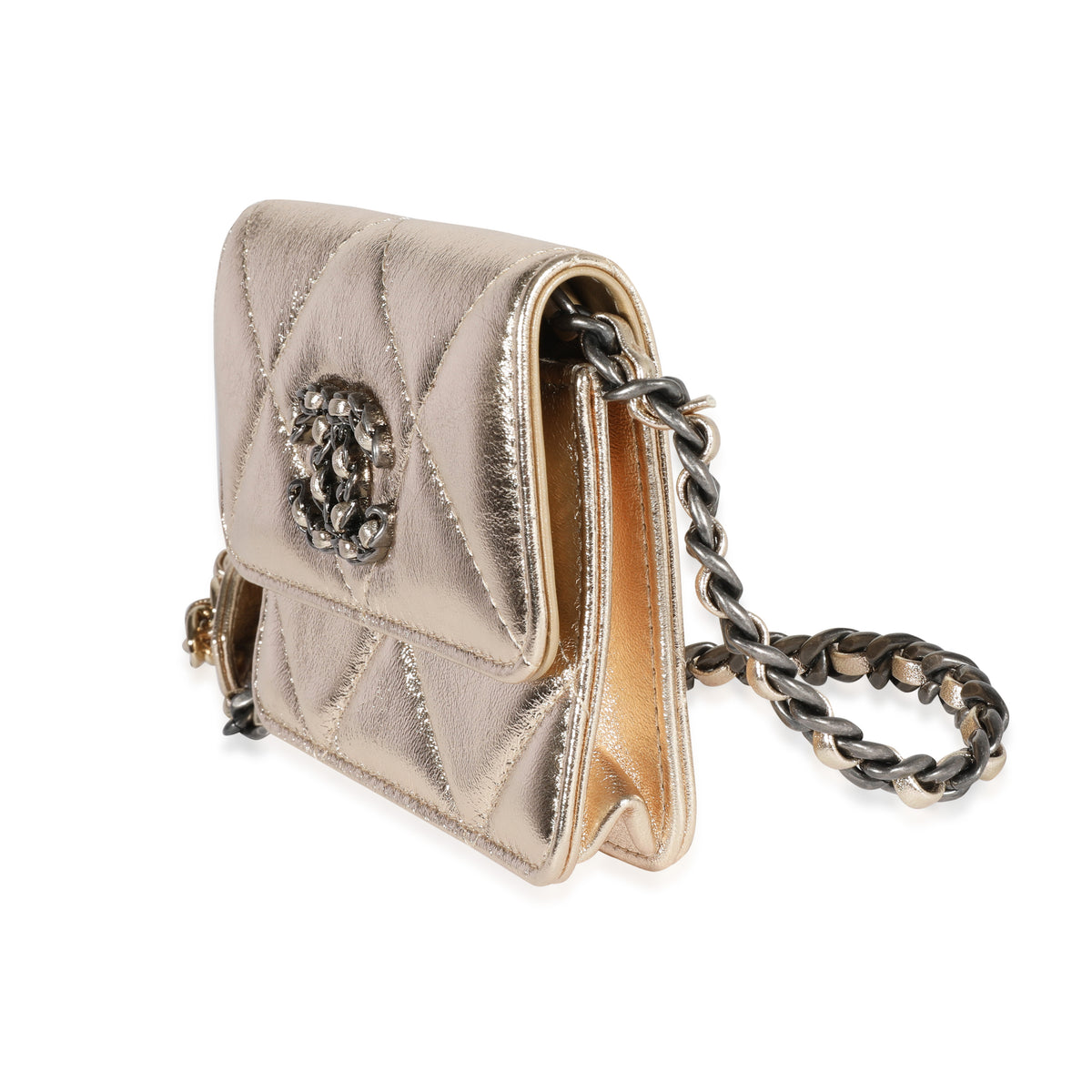 Gold Quilted Lambskin Chanel  Coin Purse With Chain