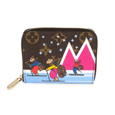 Christmas Animation Bears Skiing Monogram Canvas Zippy Coin Purse