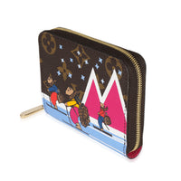 Christmas Animation Bears Skiing Monogram Canvas Zippy Coin Purse