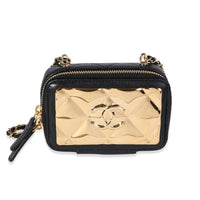Gold Quilted Metal & Black Lambskin Mini Vanity Bag