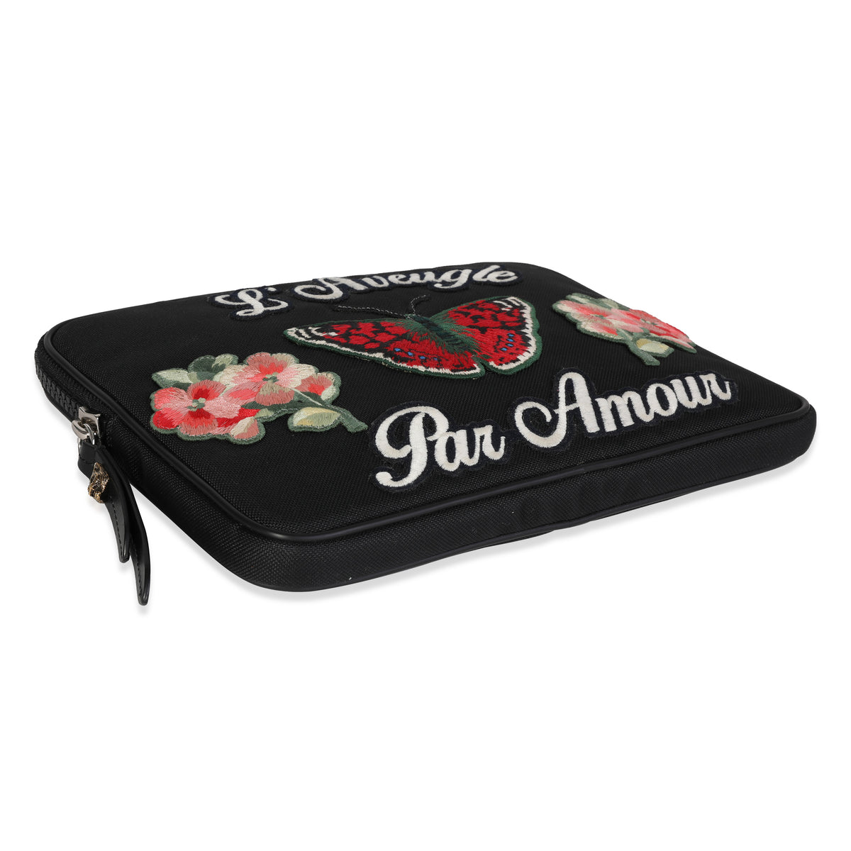 Black Embroidered Techno Canvas Pouch