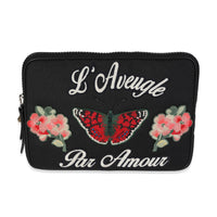 Black Embroidered Techno Canvas Pouch