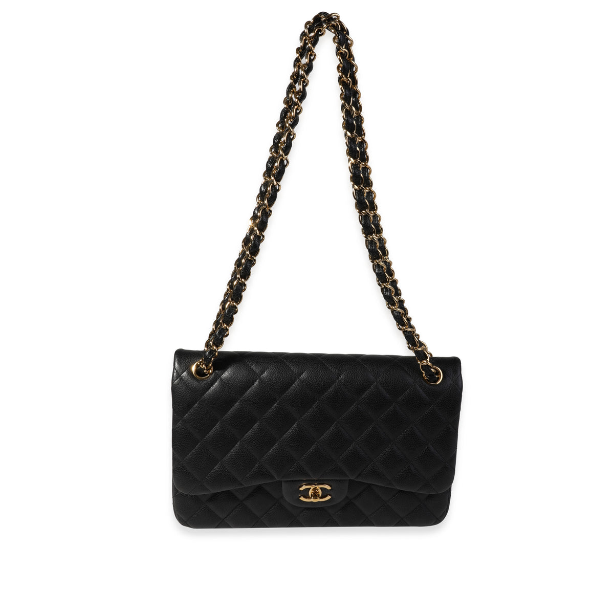 Black Quilted Caviar Jumbo Classic Double Flap Bag