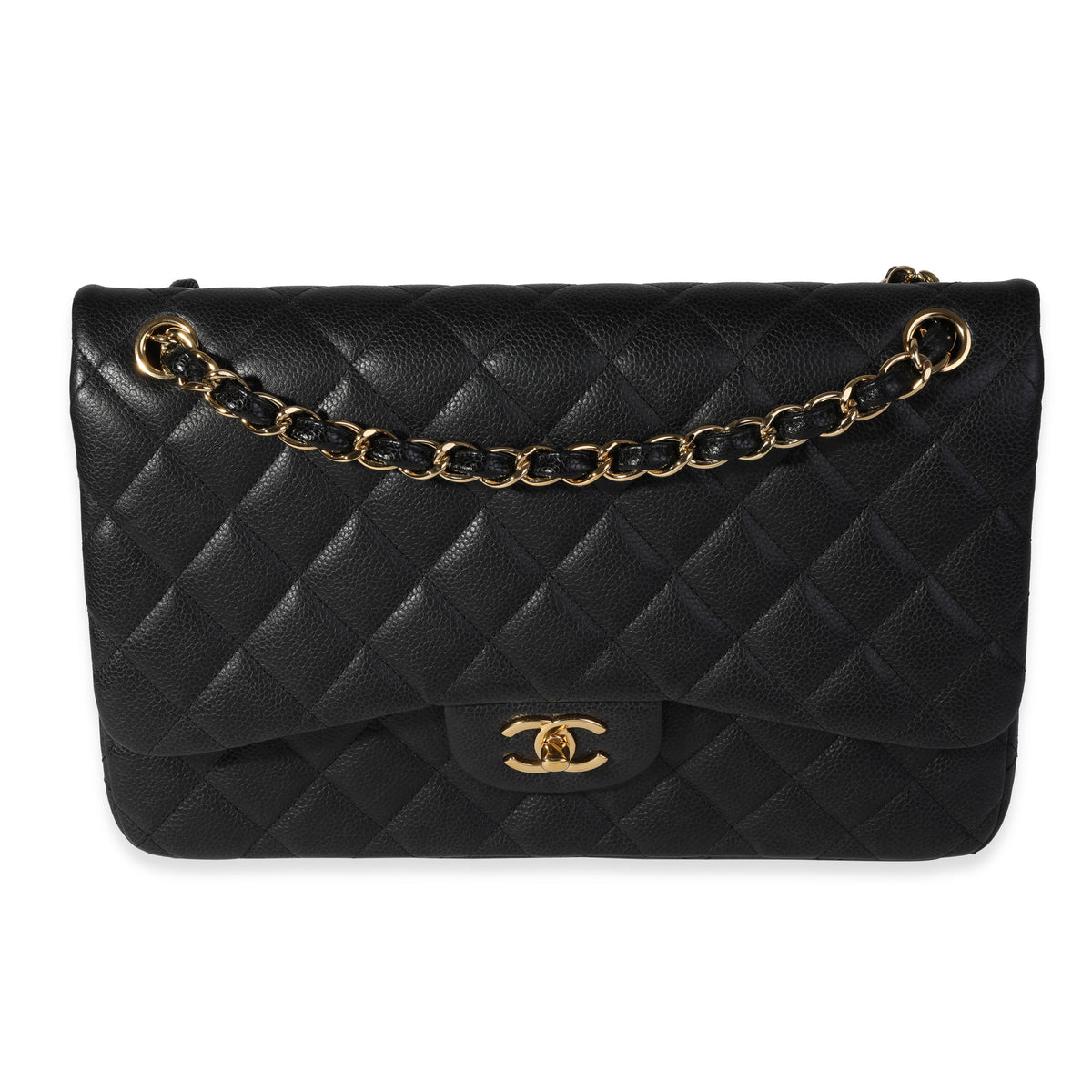 Black Quilted Caviar Jumbo Classic Double Flap Bag