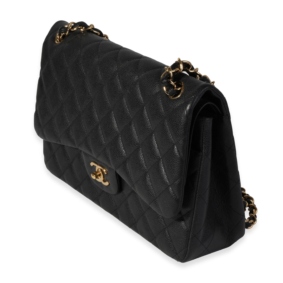 Black Quilted Caviar Jumbo Classic Double Flap Bag