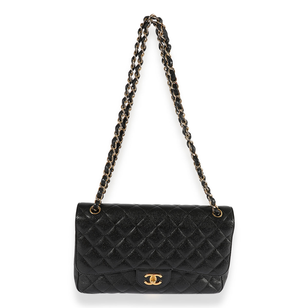 Black Quilted Caviar Jumbo Classic Double Flap Bag