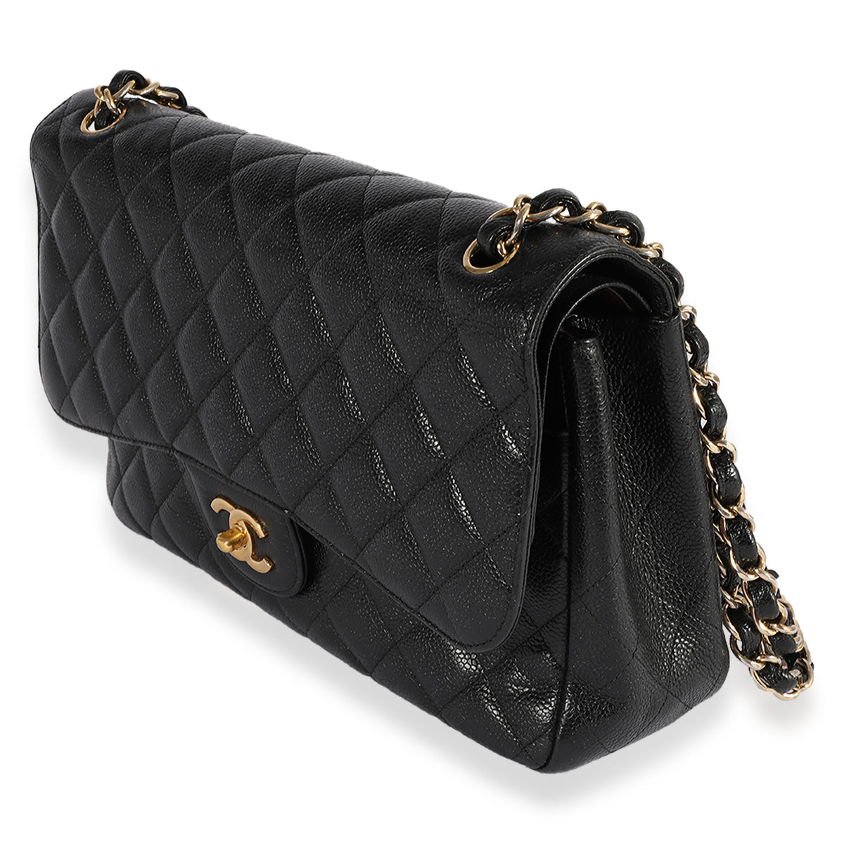 Black Quilted Caviar Jumbo Classic Double Flap Bag