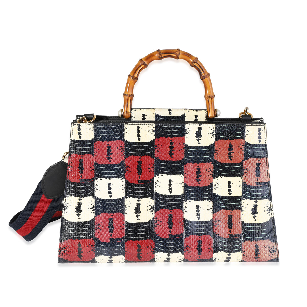 Red, White, & Blue Water Snake Large Nymphaea Bamboo Top Handle Bag