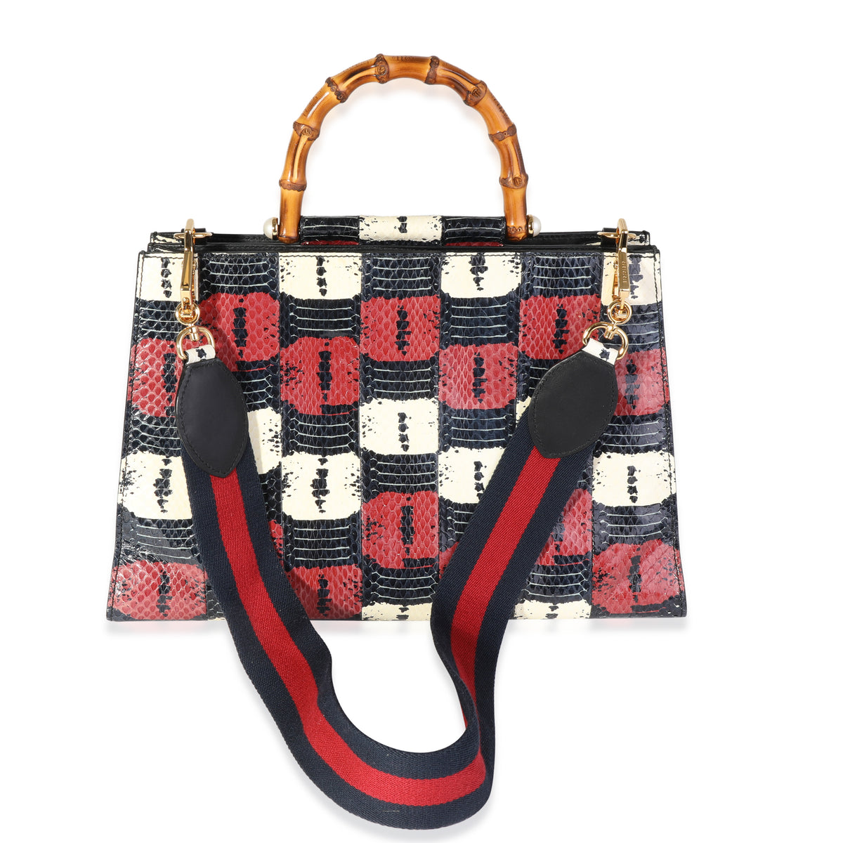 Red, White, & Blue Water Snake Large Nymphaea Bamboo Top Handle Bag