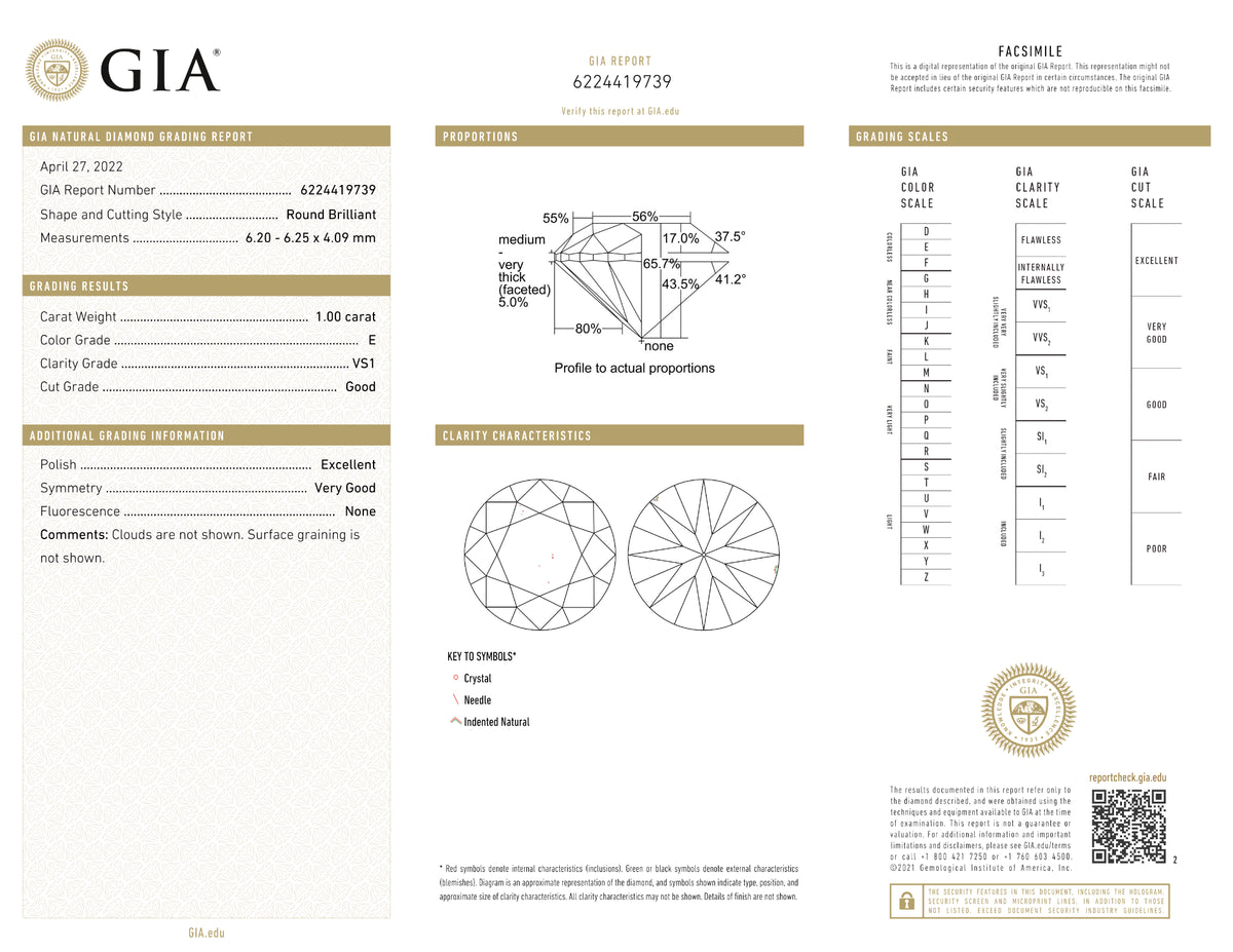 GIA Certified 1.00 Ct Round cut E VS1 Loose Diamond