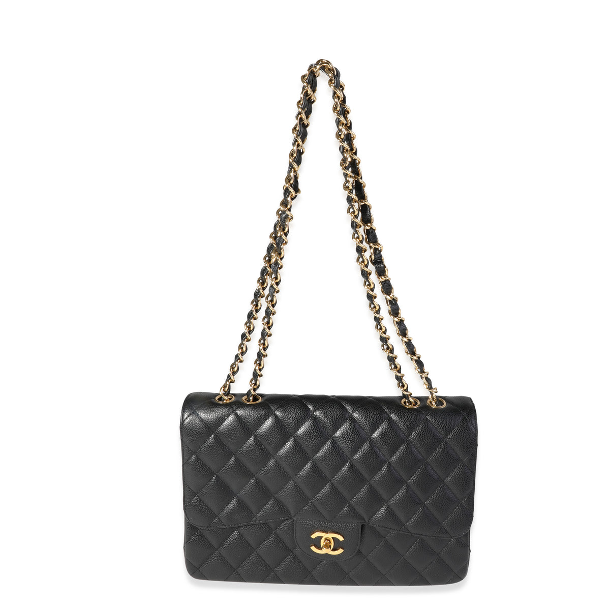 Black Quilted Caviar Jumbo Classic Single Flap Bag