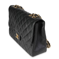 Black Quilted Caviar Jumbo Classic Single Flap Bag