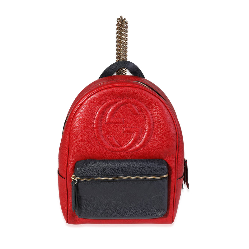 Red & Navy Pebbled Leather Soho Chain Backpack
