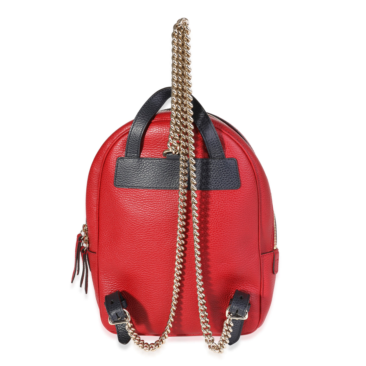 gucci soho mini backpack Gucci Red & Navy Pebbled Leather Soho Chain Backpack | myGemma