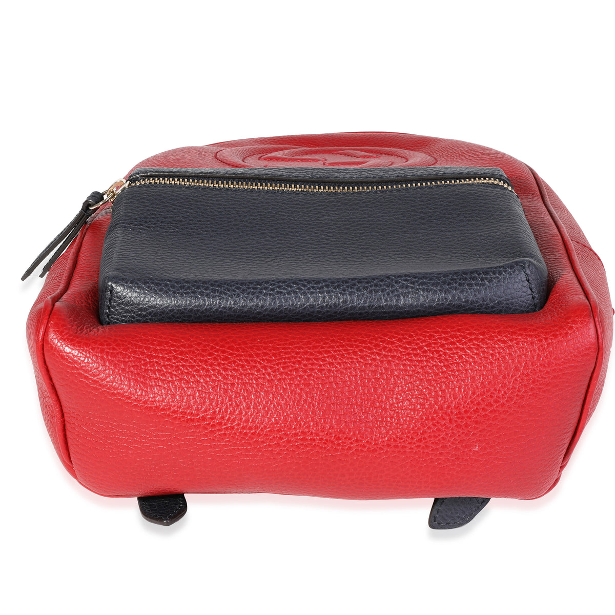 gucci soho mini backpack Gucci Red & Navy Pebbled Leather Soho Chain Backpack | myGemma