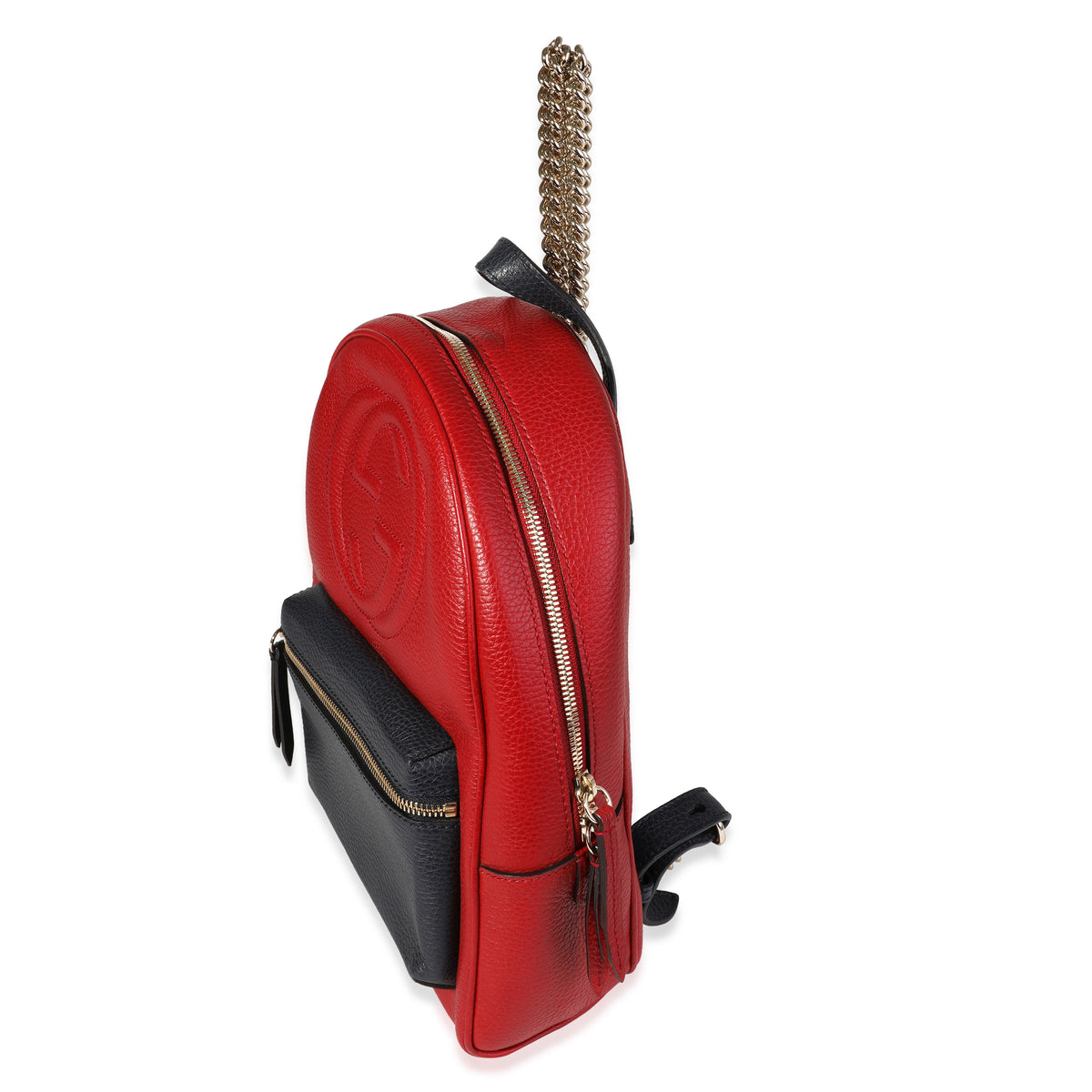 Red & Navy Pebbled Leather Soho Chain Backpack