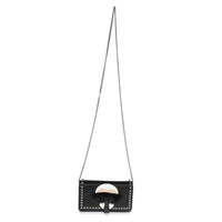 Fendi Black Vitello Elite & Mink Studded Karlito Chain Wallet Handbag av