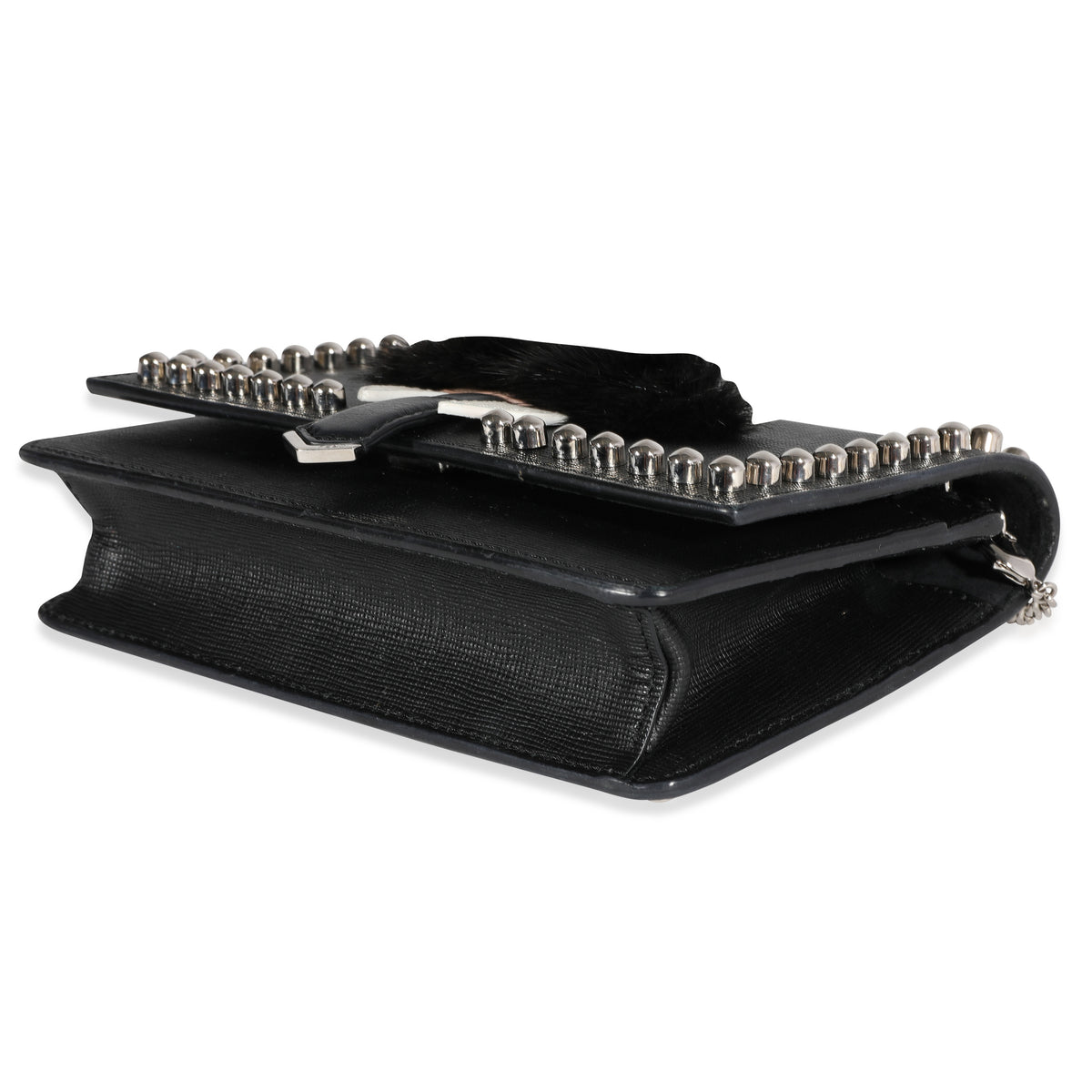 Fendi Black Vitello Elite & Mink Studded Karlito Chain Wallet Handbag box