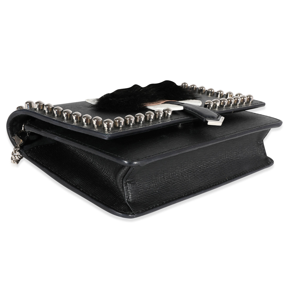 Fendi Black Vitello Elite & Mink Studded Karlito Chain Wallet Handbag clasp