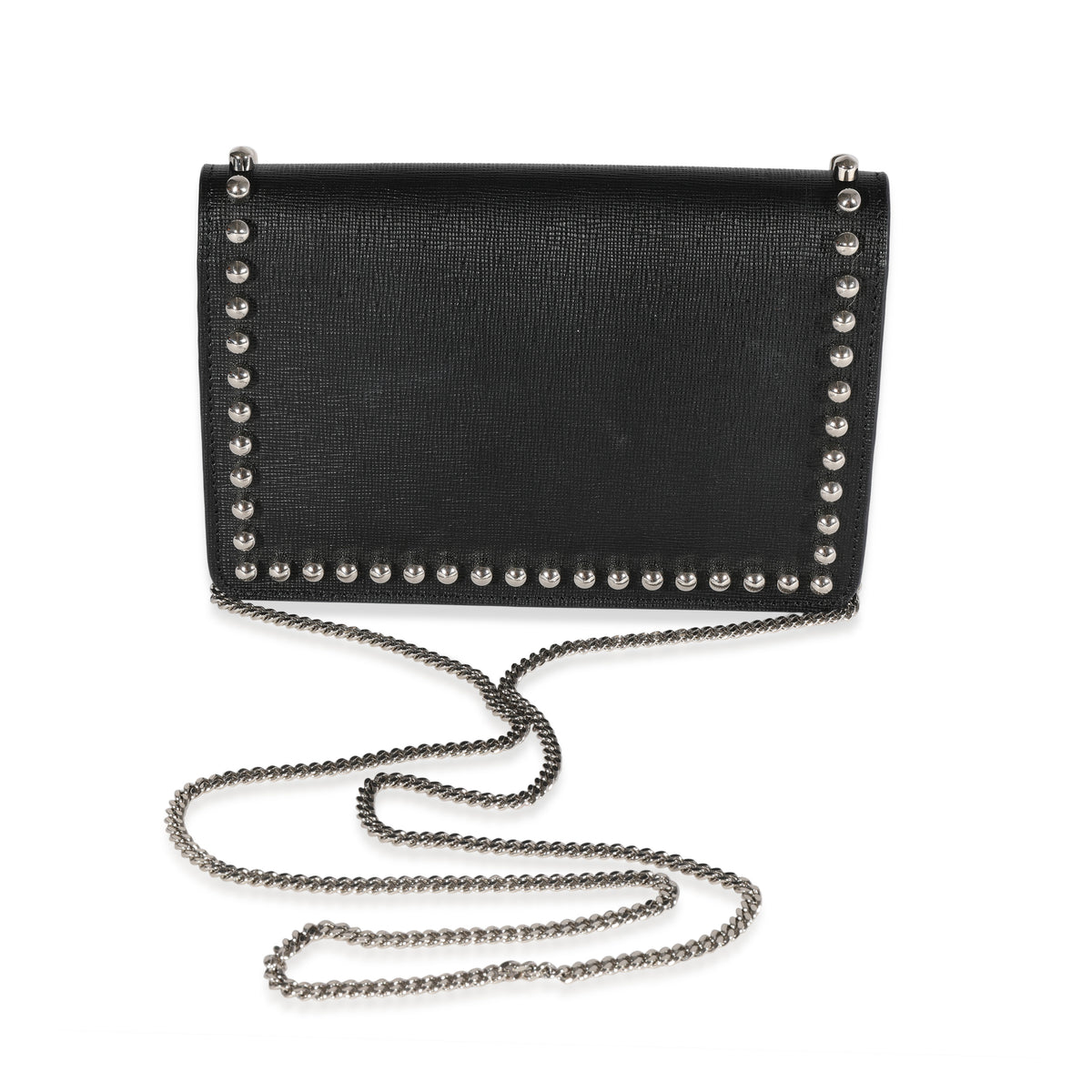 Fendi Black Vitello Elite & Mink Studded Karlito Chain Wallet Handbag pv