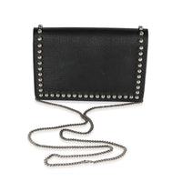 Fendi Black Vitello Elite & Mink Studded Karlito Chain Wallet Handbag pv