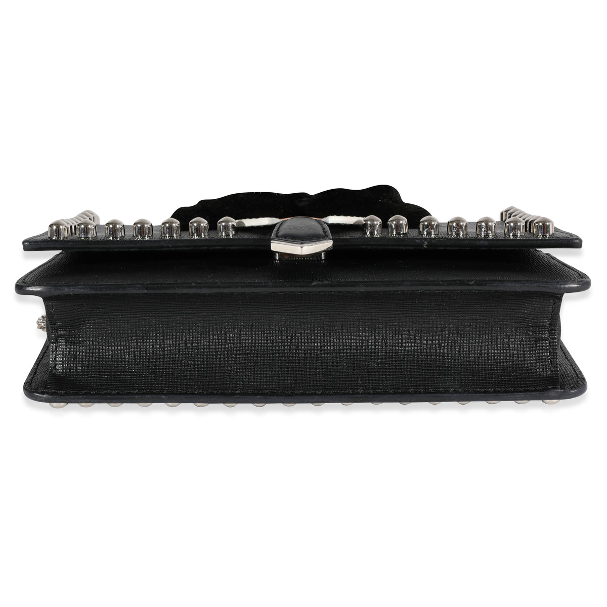 Fendi Black Vitello Elite & Mink Studded Karlito Chain Wallet Handbag stamp