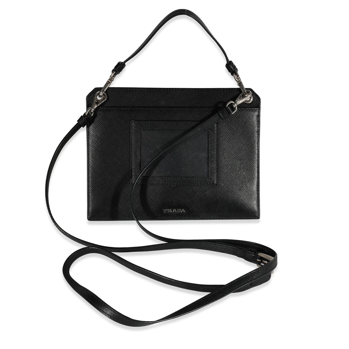 Black Saffiano Leather Retro Logo Flat Crossbody