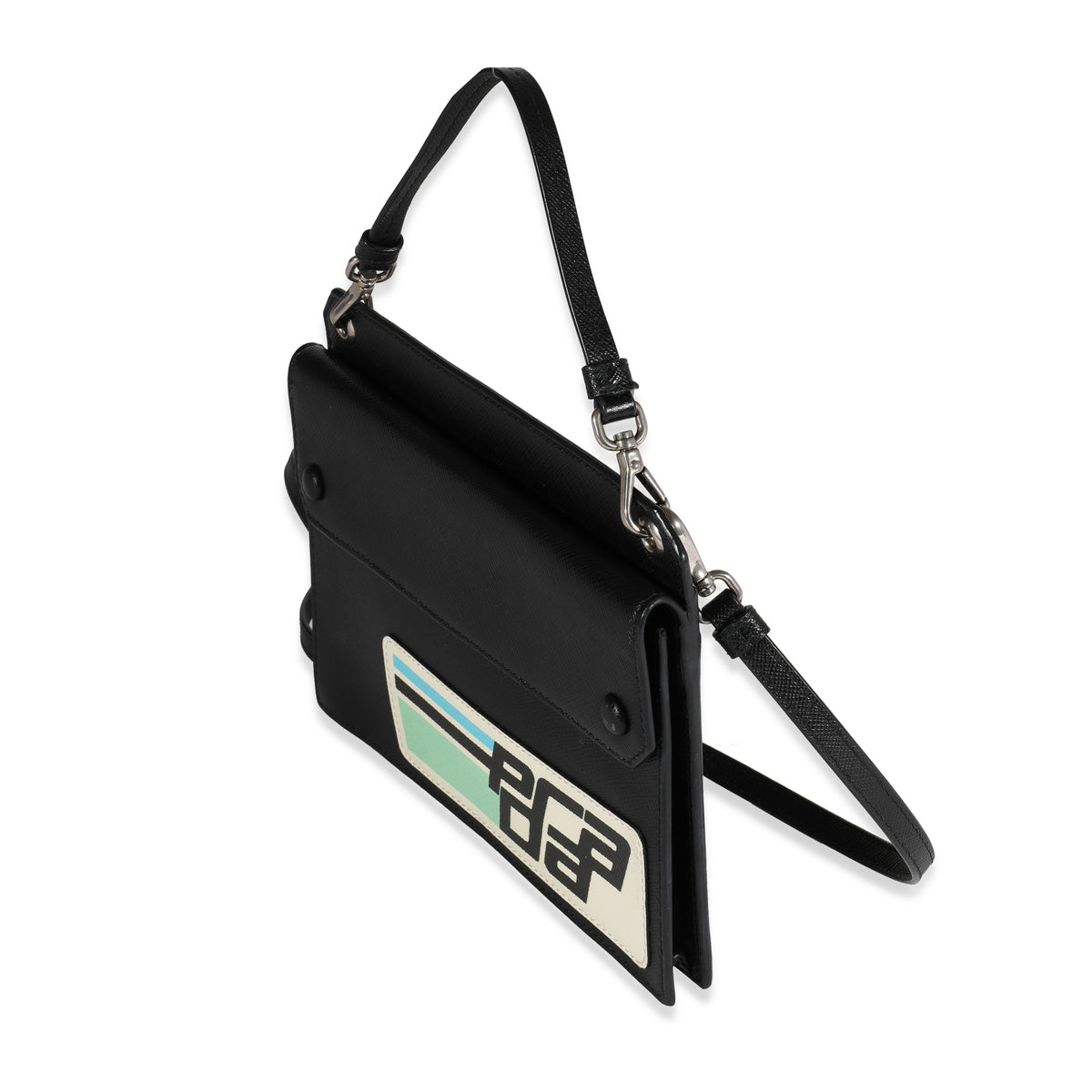 Black Saffiano Leather Retro Logo Flat Crossbody