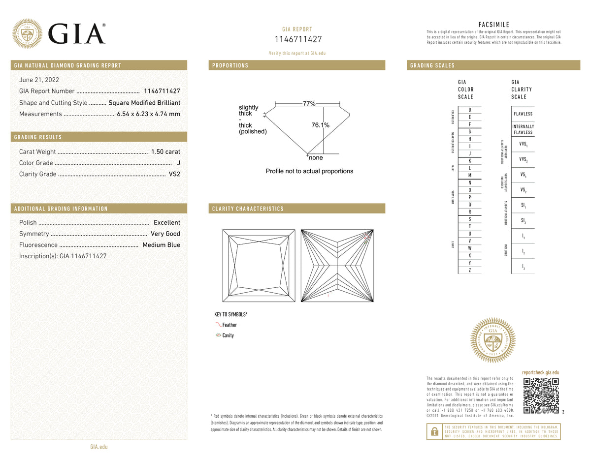 GIA Certified 1.50 Ct Princess cut J VS2 Loose Diamond