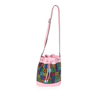 Multicolor Coated Canvas & Pink Leather Psychedelic Bucket Bag