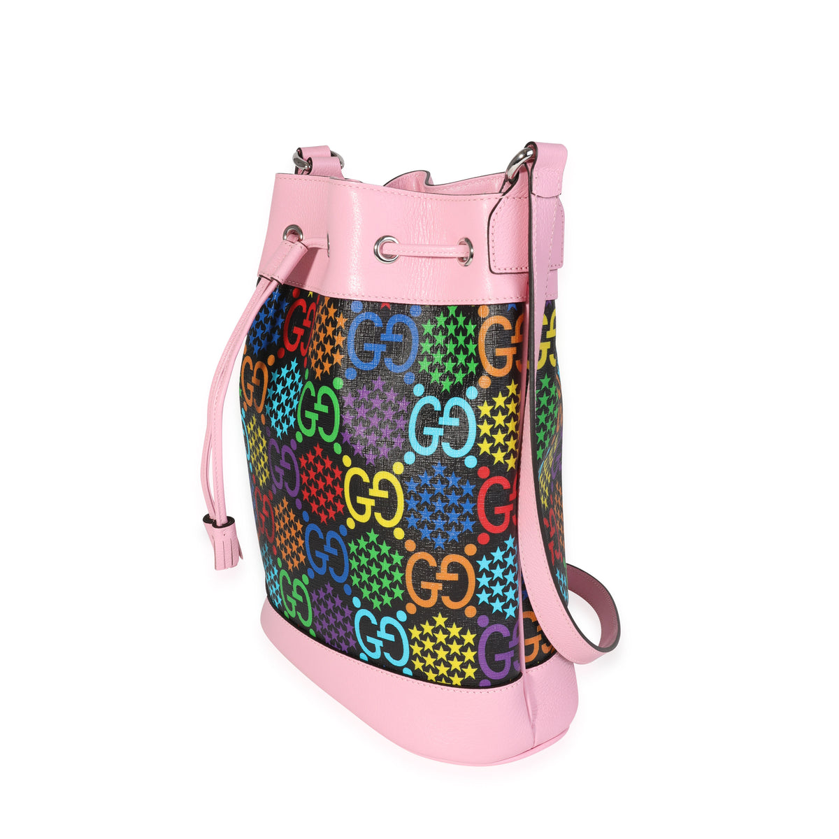 Multicolor Coated Canvas & Pink Leather Psychedelic Bucket Bag