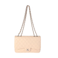 Beige Quilted Jumbo Classic Single Flap Bag