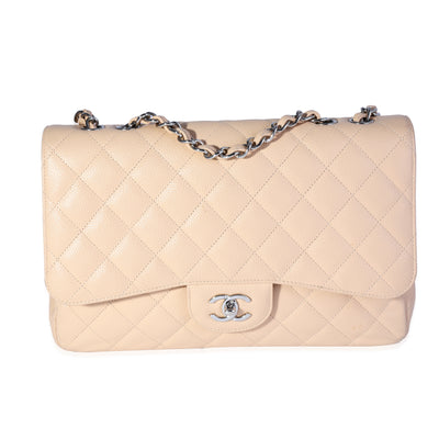 Beige Quilted Jumbo Classic Single Flap Bag