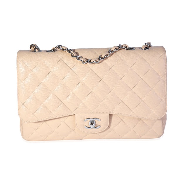 Beige Quilted Jumbo Classic Single Flap Bag