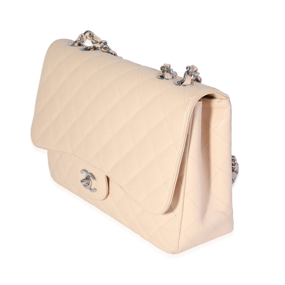 Beige Quilted Jumbo Classic Single Flap Bag